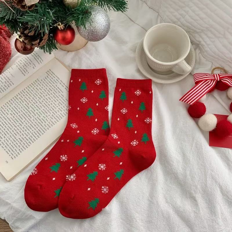 Set of 5 Pairs Women Girls Festive Christmas Theme Socks for Autumn and Winter One Size