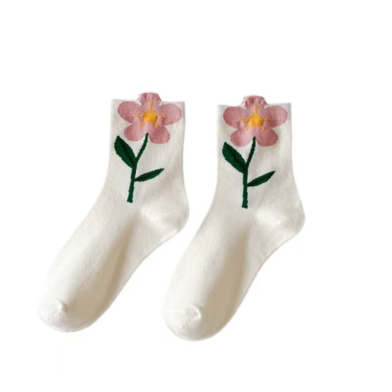 Set of 4 Pairs of Pastel Colour Women and Girls Ankle Floral Flower Design All Season Comfortable Soft and Breathable Ankle Socks