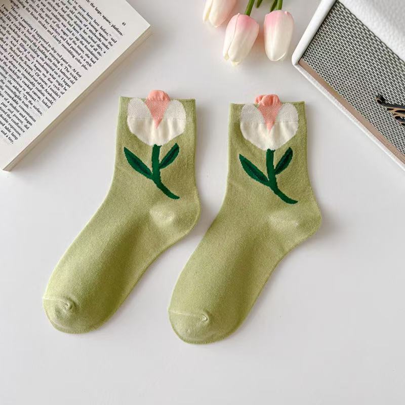 Set of 4 Pairs of Pastel Colour Women and Girls Ankle Floral Flower Design All Season Comfortable Soft and Breathable Ankle Socks