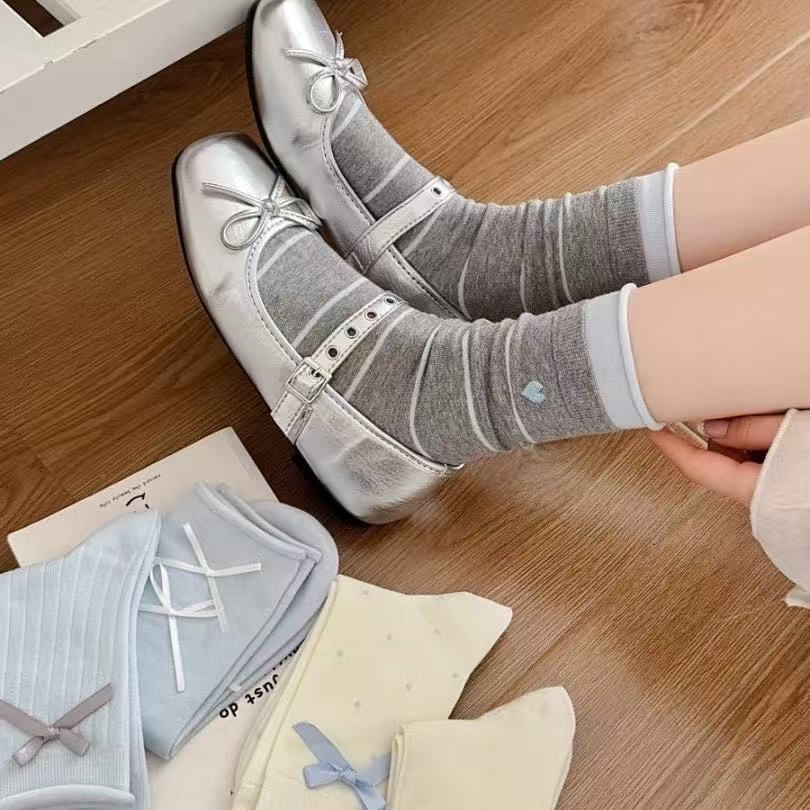 Set of 5 Pairs Women and Girls Cute and Trendy Ribbon Bow Soft Breathable Casual Comfortable Ankle Socks