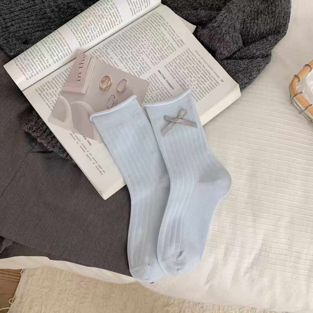 Set of 5 Pairs Women and Girls Cute and Trendy Ribbon Bow Soft Breathable Casual Comfortable Ankle Socks