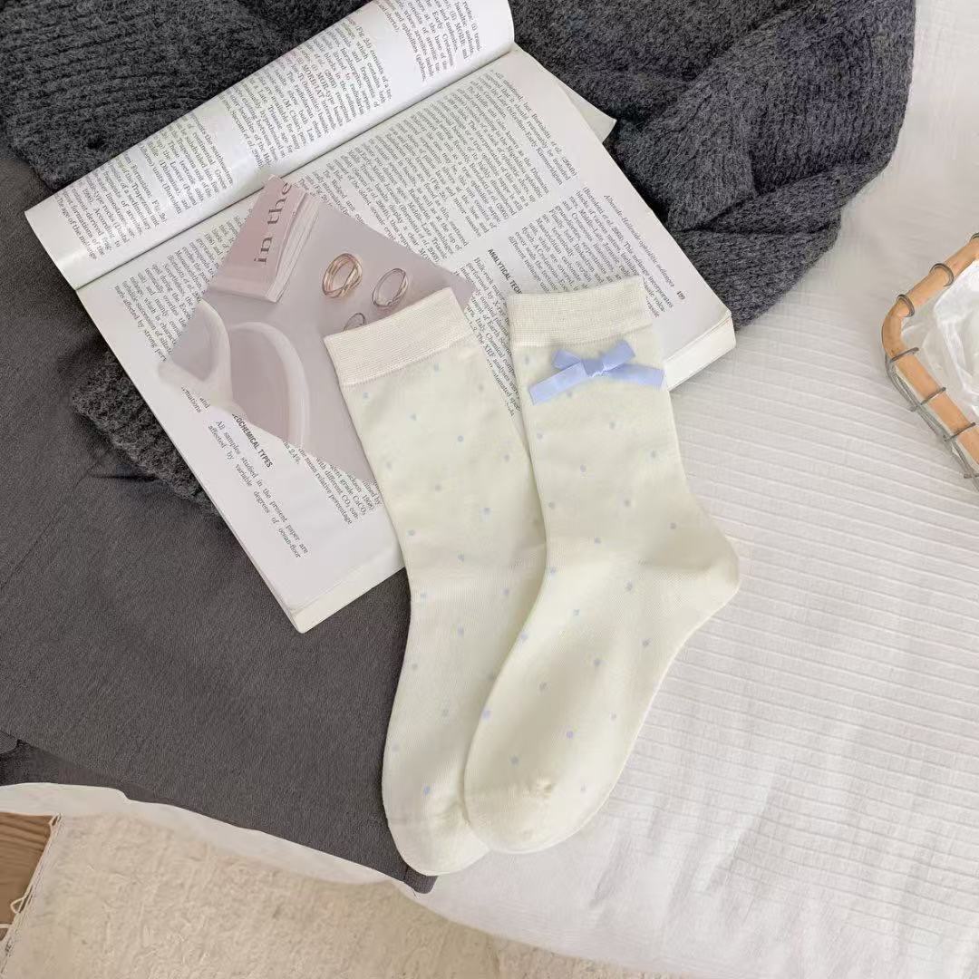 Set of 5 Pairs Women and Girls Cute and Trendy Ribbon Bow Soft Breathable Casual Comfortable Ankle Socks