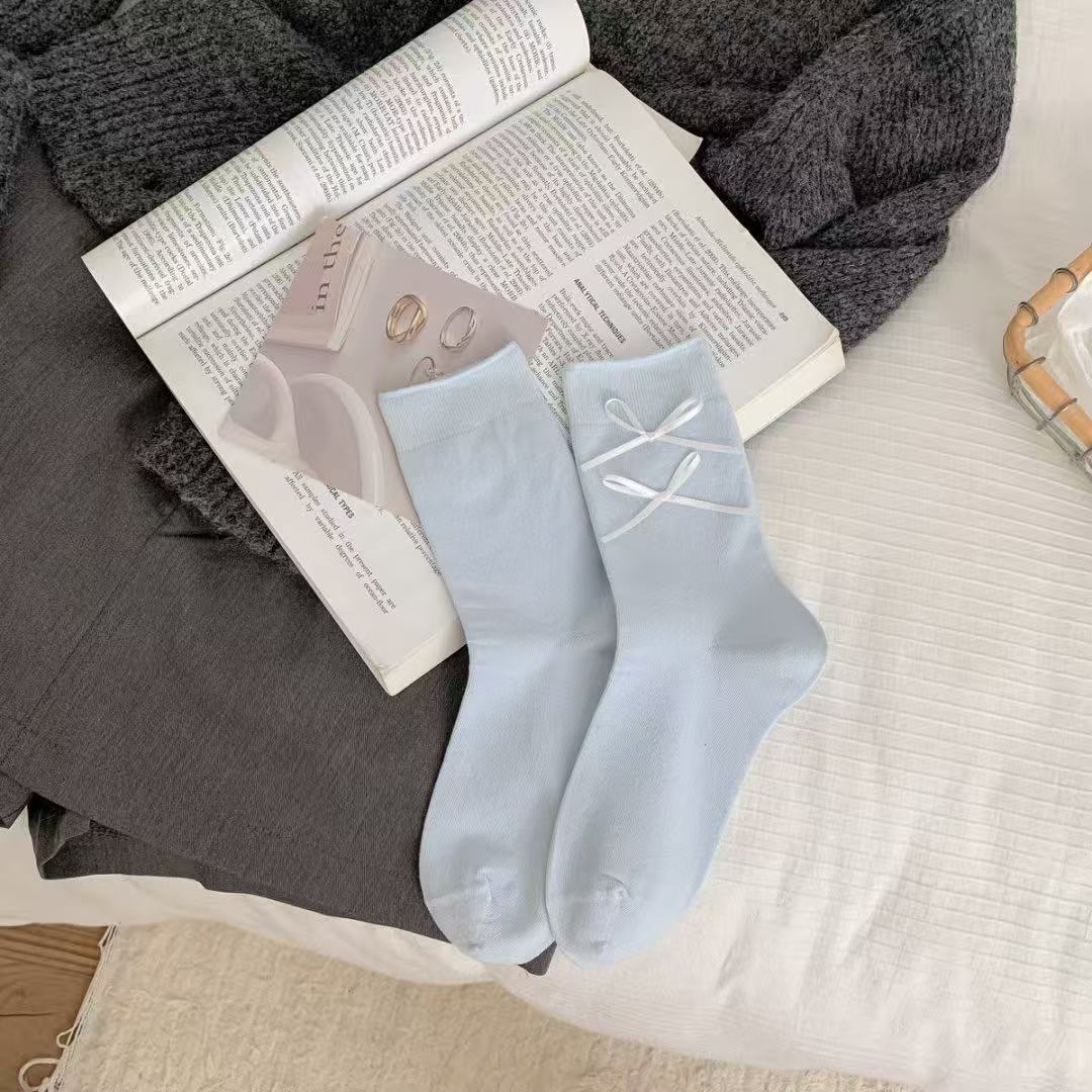 Set of 5 Pairs Women and Girls Cute and Trendy Ribbon Bow Soft Breathable Casual Comfortable Ankle Socks