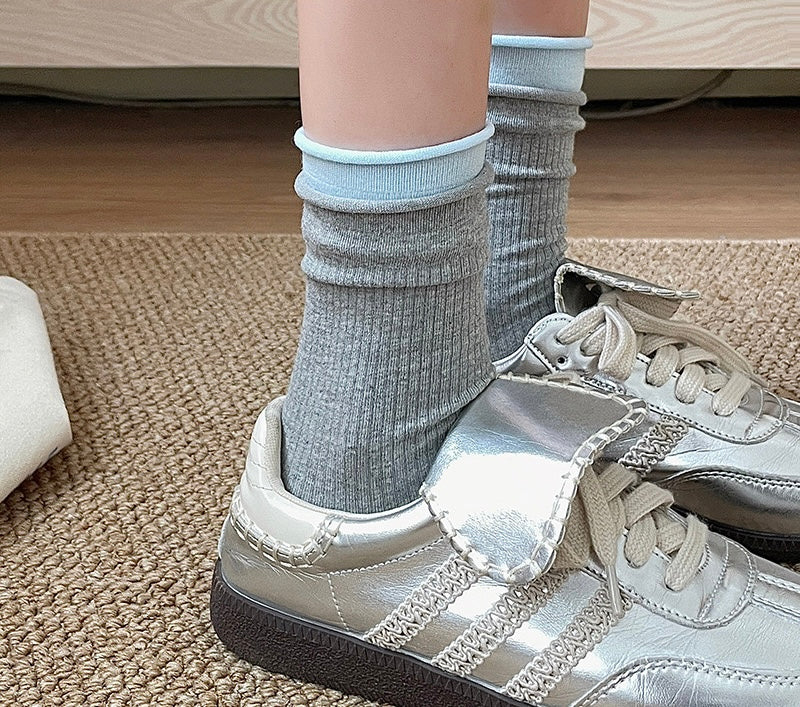Set of 7 Pairs of Women Girls Teen Double Cuff Ins Soft Comfy Breathable Trendy Ankle Socks