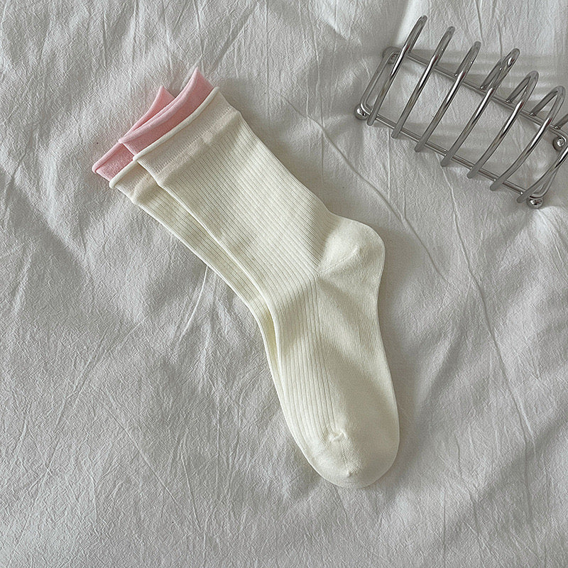 Set of 7 Pairs of Women Girls Teen Double Cuff Ins Soft Comfy Breathable Trendy Ankle Socks