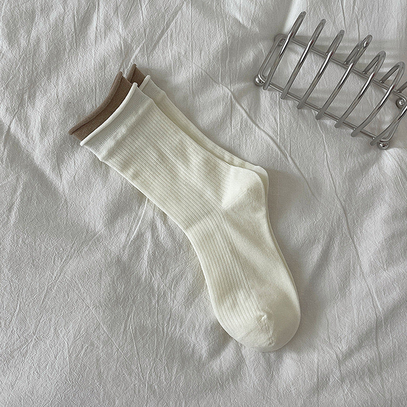 Set of 7 Pairs of Women Girls Teen Double Cuff Ins Soft Comfy Breathable Trendy Ankle Socks