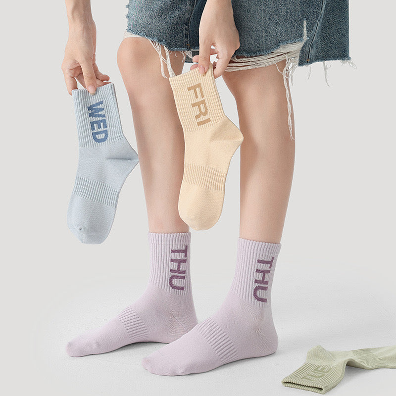 Sets of 7 Pairs Candy Pastel Colour Women Girls Teen Breathable Comfy Soft Trendy Daily Everyday Stretchy Ankle Socks