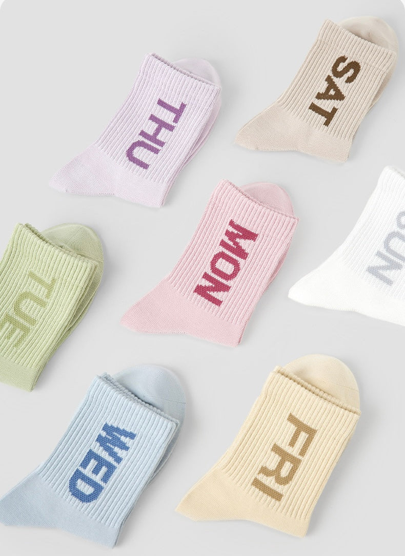 Sets of 7 Pairs Candy Pastel Colour Women Girls Teen Breathable Comfy Soft Trendy Daily Everyday Stretchy Ankle Socks
