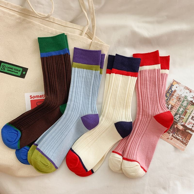 Set of 4 Pairs Women Teen Girls Soft Comfy Stretchy Young Trendy Ins Inspired Multicolour Ankle Socks