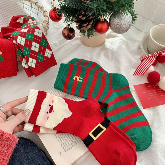 Set of 5 Pairs Women Girls Festive Christmas Theme Socks for Autumn and Winter One Size