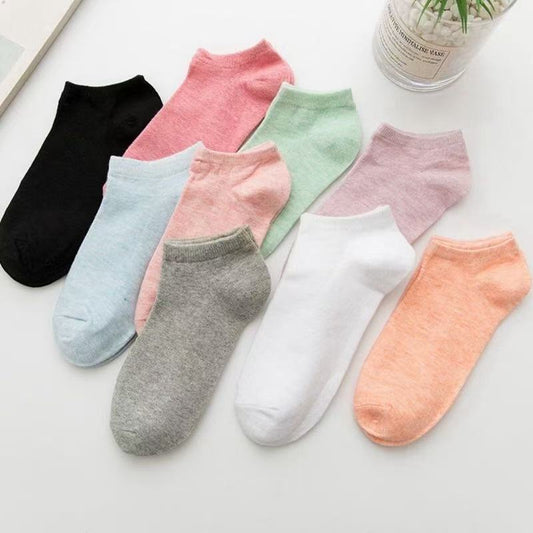 Set of 10 Pairs Women Girls Candy Multi Coloured Everyday Daily Breathable Soft Comfy Casual Low Socks