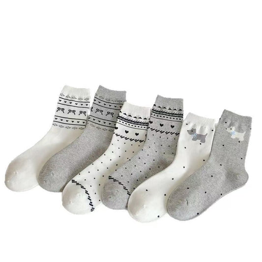 Sets of 6 Pairs Women and Girls Cute Trendy Ankle Socks