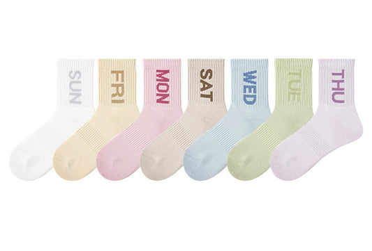 Sets of 7 Pairs Candy Pastel Colour Women Girls Teen Breathable Comfy Soft Trendy Daily Everyday Stretchy Ankle Socks
